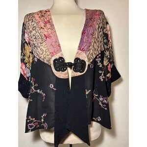 Spencer Alexis Vintage Kimono Style Jacket W/ Mixed Patterns and Lace Size small